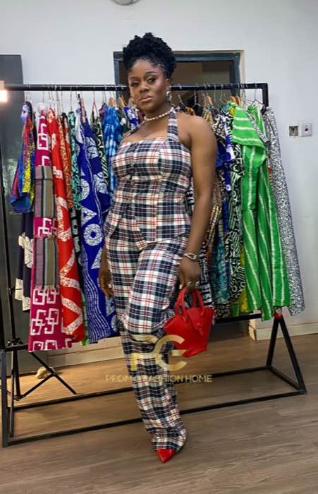 Plaid tartan matching coord set top and wide-leg pants by Prom G Fashion Enugu